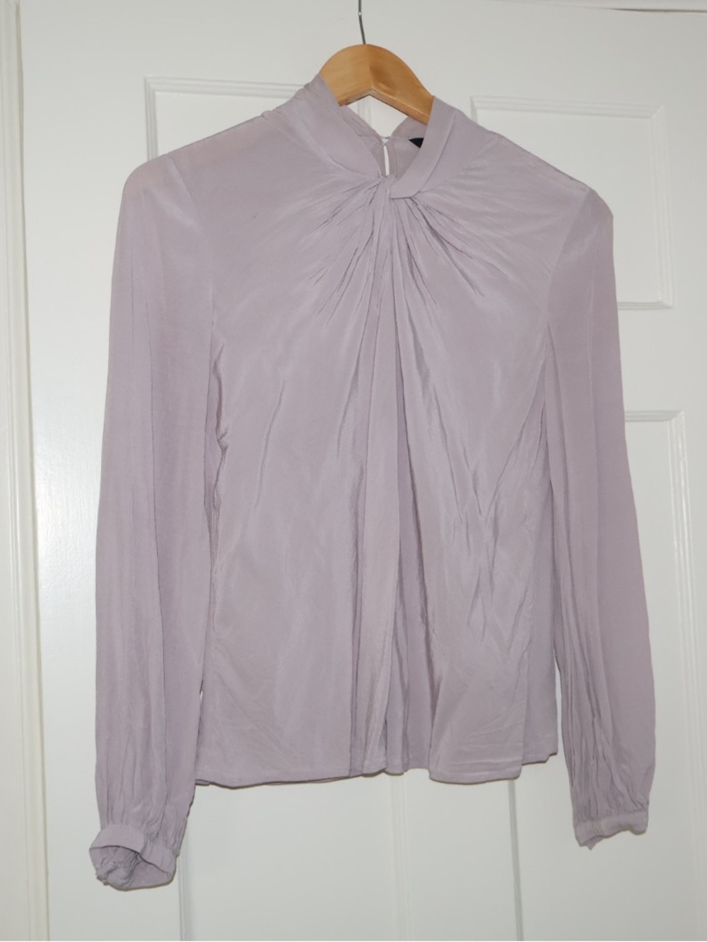 Club Monaco Lavender Pleated Neck Long-Sleeve Blouse